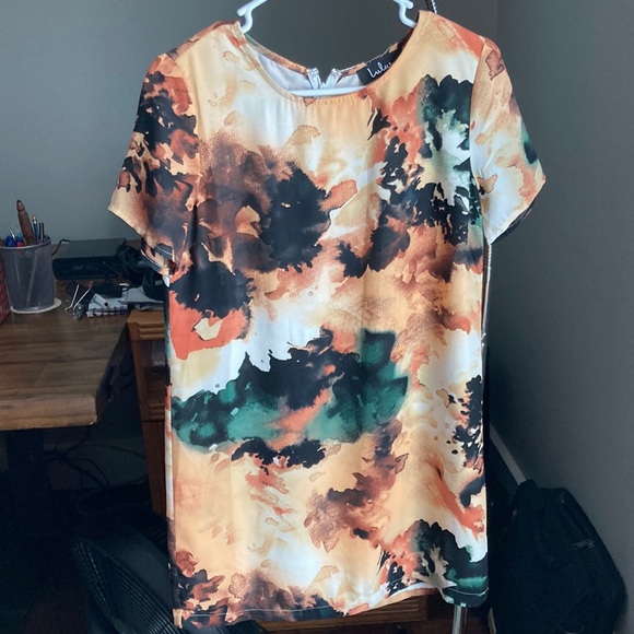 Lulu’s Camaraderie Orange Watercolor Floral Print Shift Dress - Picture 2 of 6